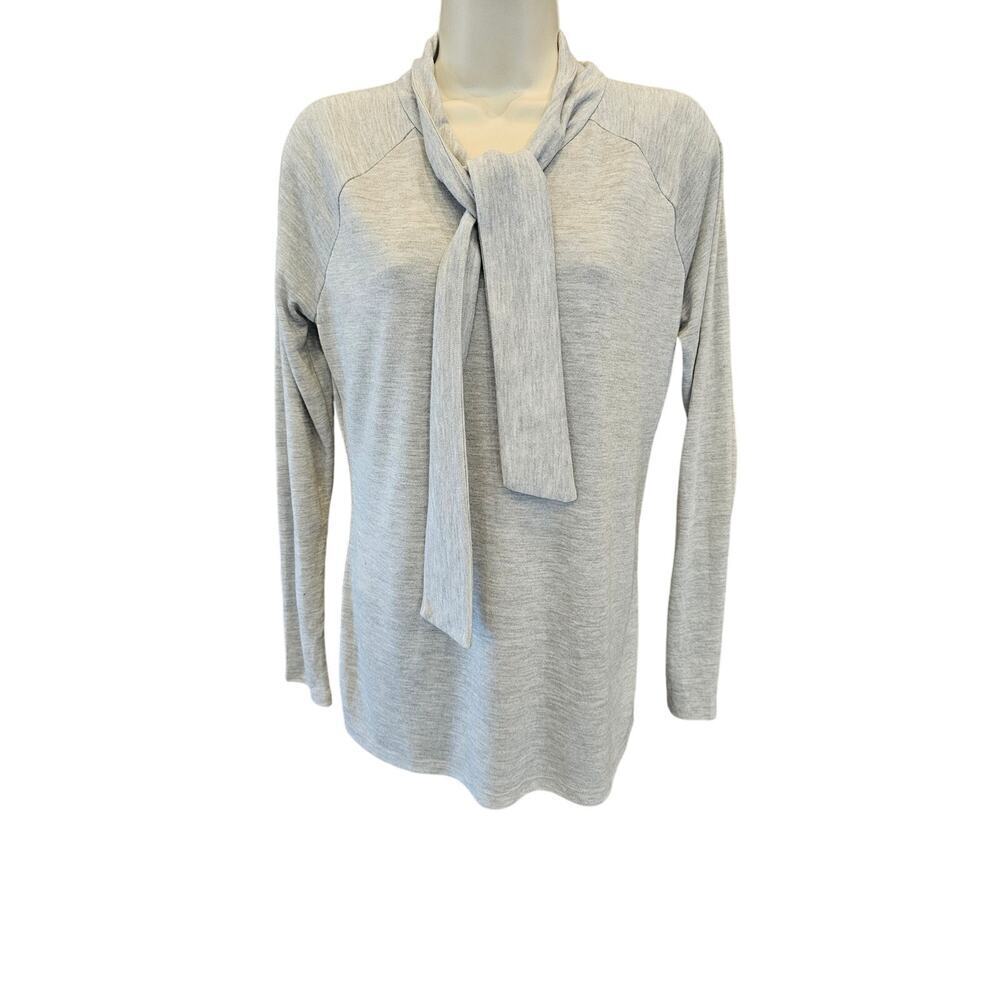 NWT Loft sz M GREY tie neck career business casual long sleeve stretch knit NEW